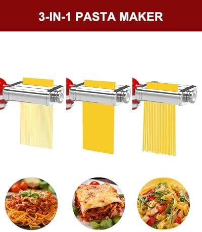 3IN1 Pasta Maker Attachment for All KitchenAid Mixers, Kitchen aid Pasta Attachment Includes Pasta Sheet Roller, Spaghetti Cutter & Fettuccine Cutter, with Cleaning Brush