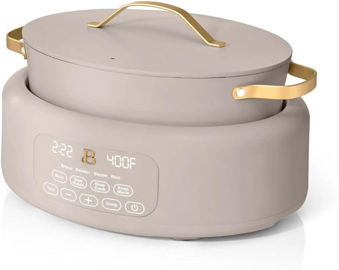 Beautiful 10-in-1 6-Qt Programmable Multi-Cooker with Oven-Safe Pot & 7 Presets – Slow Cook, Rice, Steam, Sauté (Porcini Taupe)