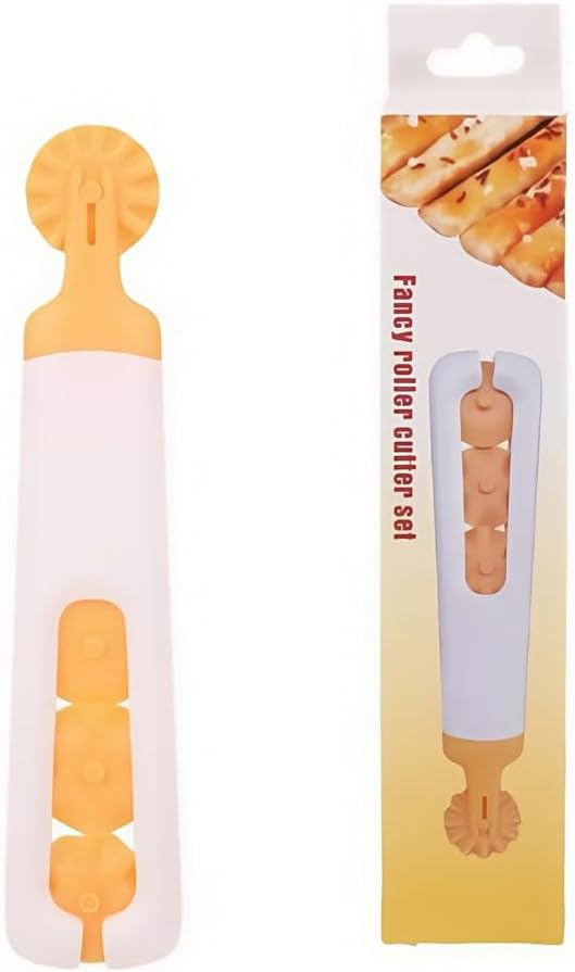 4-in-1 Pasta Cutter Wheel with Interchangeable Rollers | Ravioli, Cookie, Pizza Dough Cutter | Compact Plastic Design (6.1in)