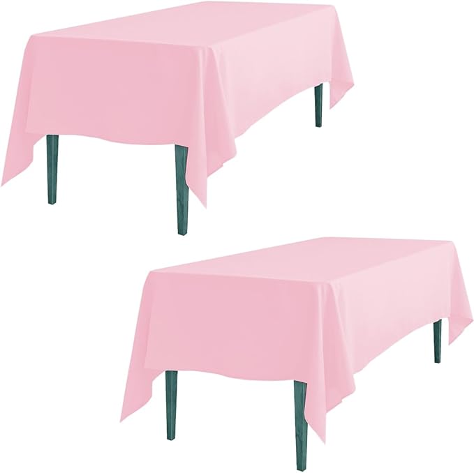 LTC LINENS 2 Pack Pink Rectangular Tablecloths 60 x 102 Inches for 6 Feet Rectangle Banquet Tables with Half-Drop - Stain and Wrinkle Resistant Polyester Cloth Table Covers for Party, Baby Shower