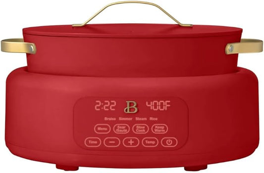 Beautiful 10-in-1 6Qt Electric Multi-Cooker with 7 Presets, Oven-Safe Pot & Lid, Sauté, Steam, Slow Cook, Slow Cooker, Simmer, Rice & More – Touch Display, Dishwasher Safe, Serves Up to 7 (Tomato Red)