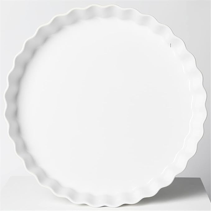 ONTUBE Pie Pans- 11 Inches Ceramic Quiche Pans, Round Pie Tins for Baking,Oven Saf (White,1 Pieces)