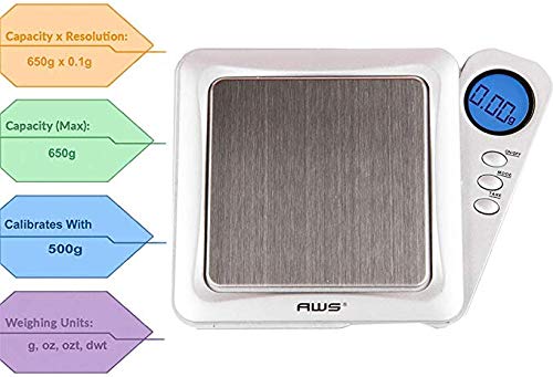American Weigh Scales 650g x 0.1g Digital Pocket Scale 0.1g Accuracy-Blade Series | Precision Mini Scale, Small Digital Gram Scale for Kitchen, Gold, Gems & Coin Scale, Smart Digital & Compact Scale