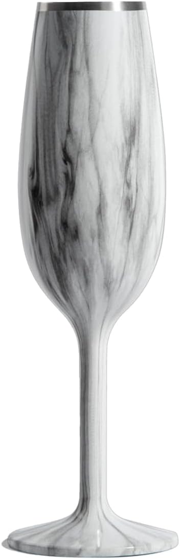 NEWPORT Stemware Collection, Premium Vacuum Insulated Stainless Steel Sparkling Wine & Champagne Flute, Crystal Thin Champagne Glass, Unbreakable & Drinks Stay Cold, Non-Slip Silicon Base, 6oz, Marble