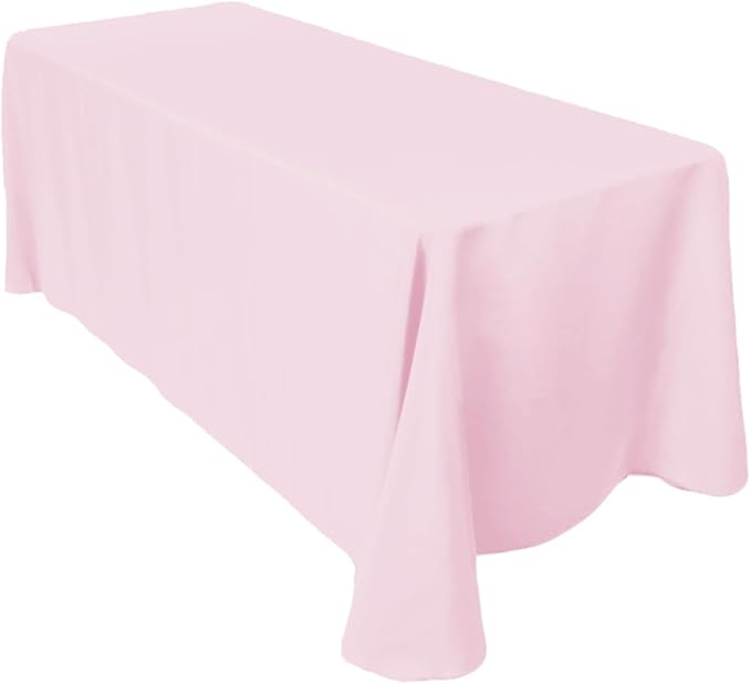 LinenTablecloth 90 x 156-Inch Rectangular Polyester Tablecloth with Rounded Corners, Pink