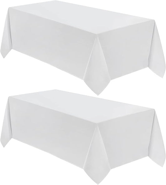 VidaFete 2 Pack 90*132inch Rectangle Tablecloth Polyester Table Cloth，Stain Resistant and Wrinkle Polyester Dining Table Cover for Kitchen Dinning Party Wedding Rectangular Tabletop Decoration(White)