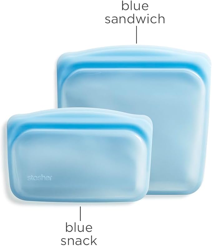Stasher Premium Silicone Reusable Food Storage Bags, 2-Pack, Blue, Multi-Use Food Storage Bags, Lunch Bag, Travel Containers, BPA Free, Leak-free, Dishwasher-Safe, Eco-friendly