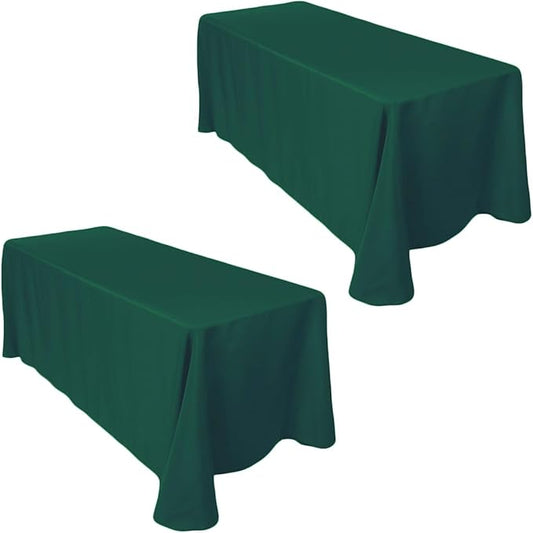 LTC LINENS 2-Pack Hunter Green Rectangular Tablecloths 90 in x 156 in with Rounded Corners - Table Covers for 8 ft Table with Floor-Length Drop - Wrinkle Resistant Polyester Fabric Cloth for Party