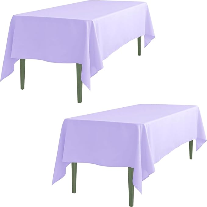 LTC LINENS 2 Pack Lavender Rectangular Tablecloths 60 x 126 Inches for 8 Feet Rectangle Banquet Tables with Half-Drop - Stain and Wrinkle Resistant Polyester Cloth Table Covers for Party, Wedding