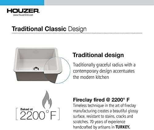 Houzer PTU-2800 GR Platus Fireclay Undermount 26" Single Bowl Kitchen Sink, Grey