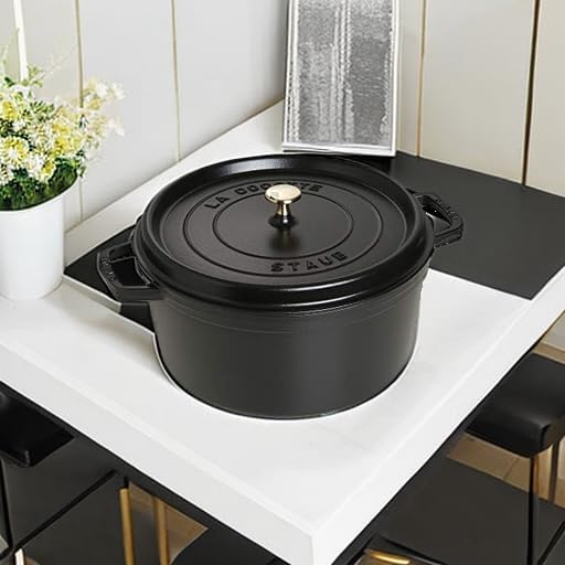 STAUB Cast Iron Dutch Oven 9-qt Round Cocotte, Made in France, Serves 9-10, Black Matte