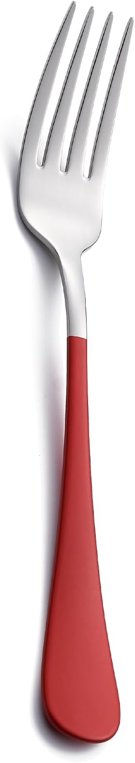 Red Dinner Fork, 18/0 Red handle Stainless Steel Satin Finish 8.1-inch Silverware Flatware Fork Set, Set of 12, Dishwasher Safe