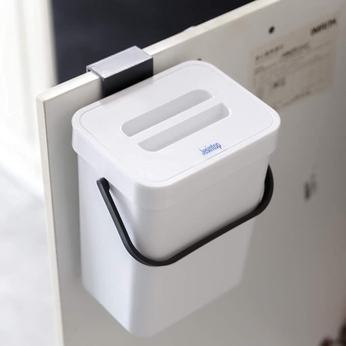 Kitchen Compost Bin Indoor for Counter Top,Hanging Small Trash Can with Lid,Food Waste Bin,Mountable Compost Busket 1.3 Gal/5 L Series,White