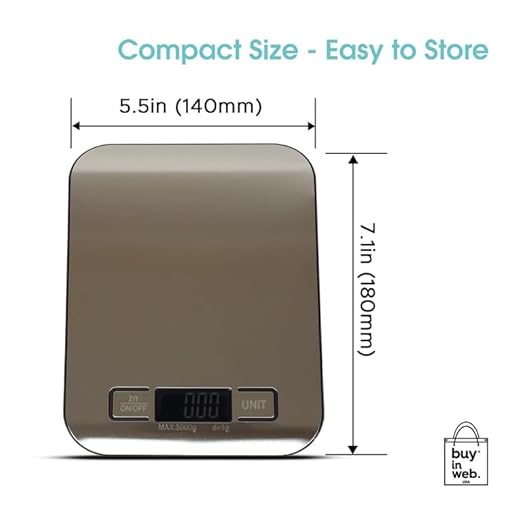 BUY IN WEB USA Food Scale, Stainless Steel Digital Kitchen Scale for Grams and Ounces, for Dieting, Baking, Cooking, LCD Display, Tare Function, 11 lb Capacity