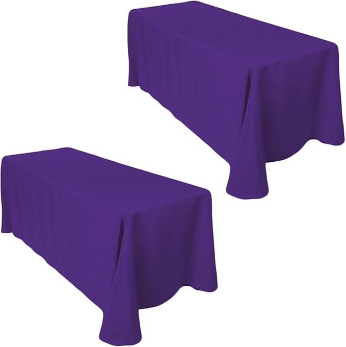 LTC LINENS 2-Pack Rectangular Tablecloths 90 in x 132 in with Rounded Corners - Purple Table Cloths for 6 ft Rectangle Tables Floor Length - Polyester Fabric Cloth Table Covers for Wedding, Party