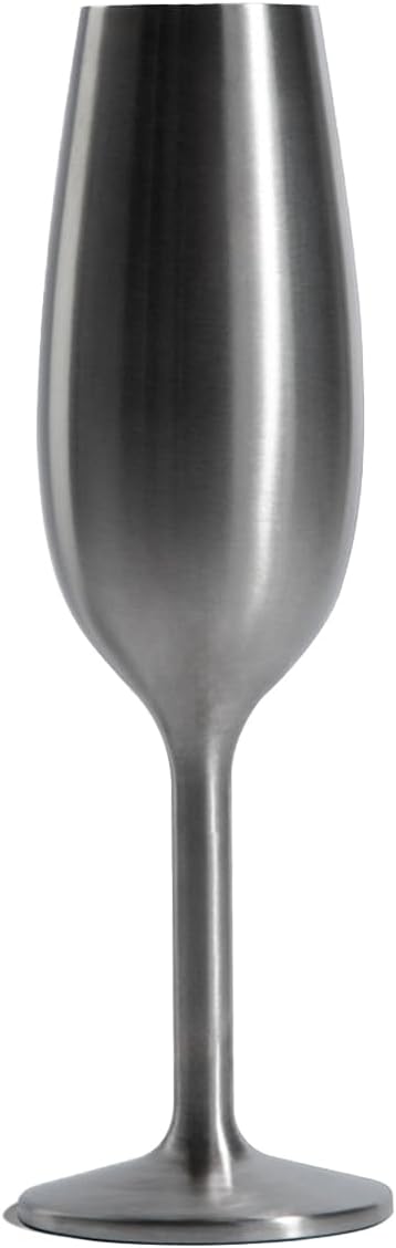NEWPORT Stemware Collection, Premium Vacuum Insulated Stainless Steel Sparkling Wine & Champagne Flute, Crystal Thin Champagne Glass, Unbreakable & Drinks Stay Cold, Non-Slip Silicon Base, 6oz, Steel