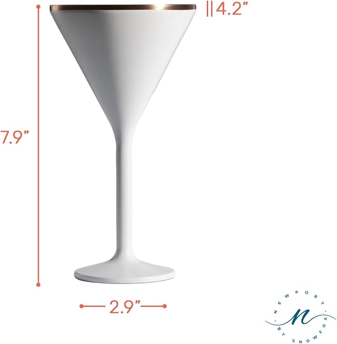 NEWPORT Stemware Collection Premium Vacuum Insulated Stainless Steel Martini Glasses, Lightweight Margarita Glasses, Unbreakable & Drinks Stay Cold, Non-Slip Silicon Base, Cocktail Glasses, 8oz, White