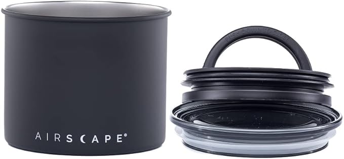 Planetary Design Airscape® Stainless Steel Coffee Canister | Food Storage Container | US Patented Inner Plunger Lid REMOVES Excess Oxygen | Don't Buy airtight, Buy AIR-Less (Small, Matte Black)