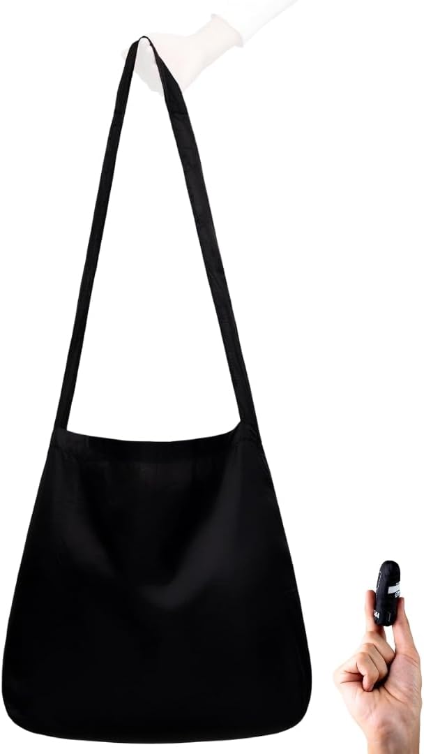 Nanobag Ultra-Lightweight Foldable Sling for Women & Men, Reusable Grocery & Travel Bag, Packable Collapsible Compact Market Crossbody (Sling Black)