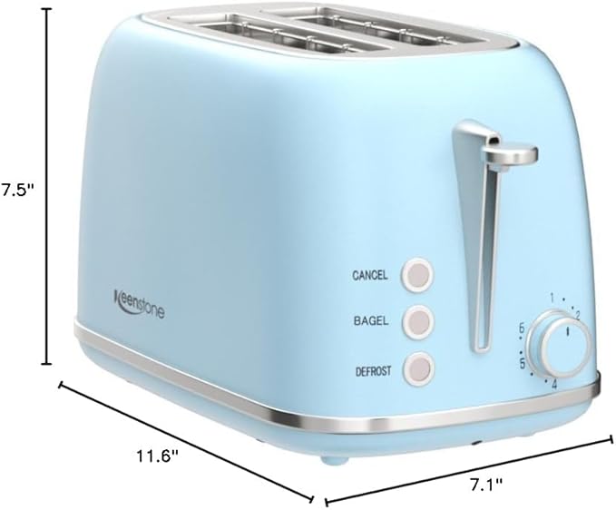 Retro 2 Slice Stainless Steel Toaster with 6 Bread Shade Settings, Bagel, Cancel, Defrost Function, Extra Wide Slot, Removable Crumb Tray, Blue