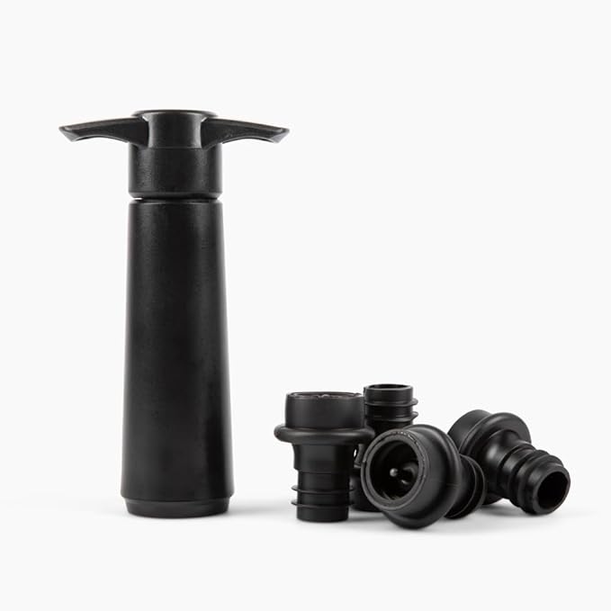 Wine Saver Pump with Vacuum Wine Stoppers - Preserve Your Wine Longer/Reusable/Fits All Standard Wine Bottles/Airtight Seal and No Spills/1 Pump 4 Stoppers/Wine Accessories and Gifts