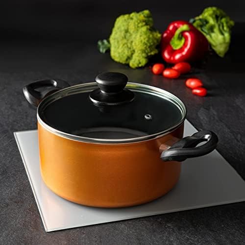 Moss & Stone 4 Peice Pots & Pans Set Nonstick Cookware Set, Aluminum Pots and Pans, Copper Pots and Pans Set with Glass Lid, Dishwasher Safe, Cooking Set