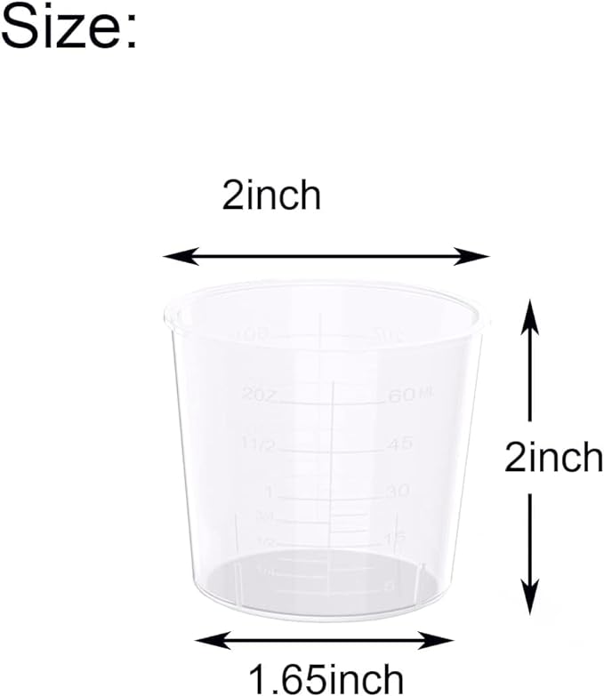 200 Pieces 2 Ounce Plastic Graduated Cups 60 ml Transparent Scale Cups with 200 Pieces Wooden Stirring Sticks for Mixing Paint, Stain, Epoxy, Resin