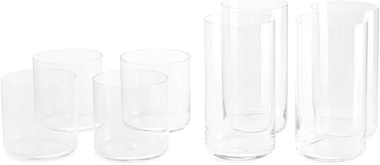 Fable Glassware Set - Includes 4 Tall Glasses and 4 Short Glasses - Lightweight, Dishwasher Safe, Glass Cups Bundle