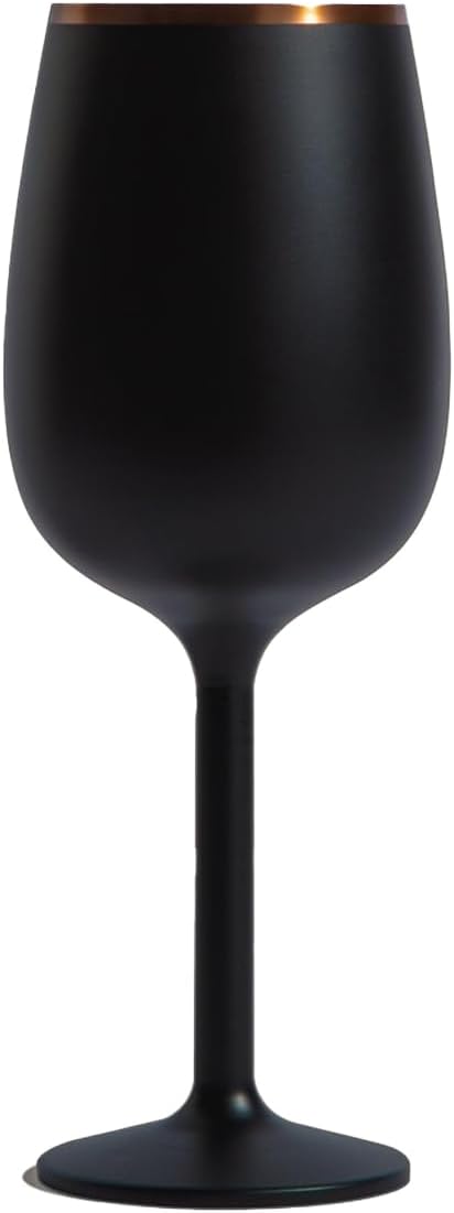 NEWPORT Stemware Collection Premium Vacuum Insulated Stainless Steel Wine Glass, Lightweight Wine Glass, Unbreakable & Drinks Stay Cold, Non-Slip Silicon Base, Cocktail Glasses, 12oz, Black