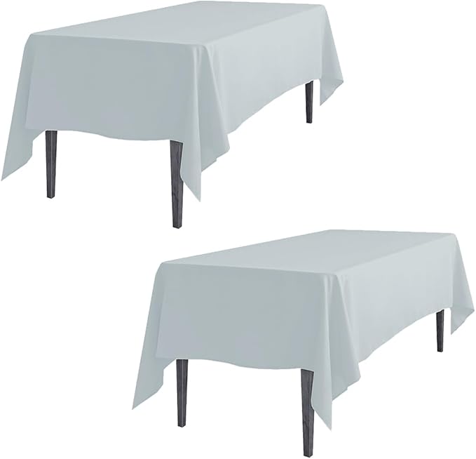LTC LINENS 2 Pack Silver Rectangular Tablecloths 60 x 102 Inch for 6 ft Rectangle Banquet Tables with Half-Drop - Stain and Wrinkle Resistant Polyester Fabric Cloth Table Covers for Wedding, Party