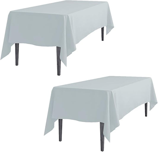 LTC LINENS 2 Pack Rectangular Tablecloths Silver 60 x 126 Inch for 8 ft Rectangle Banquet Tables with Half-Drop - Stain and Wrinkle Resistant Polyester Fabric Cloth Table Covers for Wedding, Party