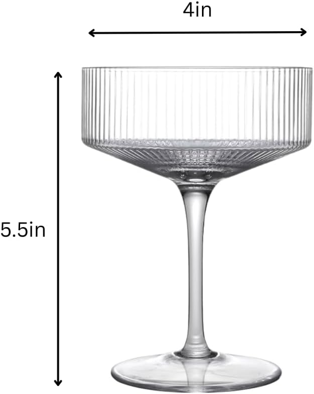 LEMONSODA Clear & Ribbed Martini Coupe Glasses - Classic Barware for Espresso Martini, Manhattan, Cosmopolitan – Handcrafted Luxury Glassware for Home Entertaining (Ribbed 9.5oz, Set of 6)