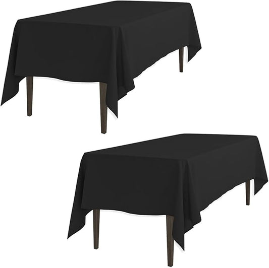 LTC LINENS 2 Pack Black Rectangular Tablecloths 70 x 120 Inches for 6 or 8 Feet Rectangle Banquet Tables with Half-Drop - Stain and Wrinkle Resistant Polyester Cloth Table Covers for Party, Wedding