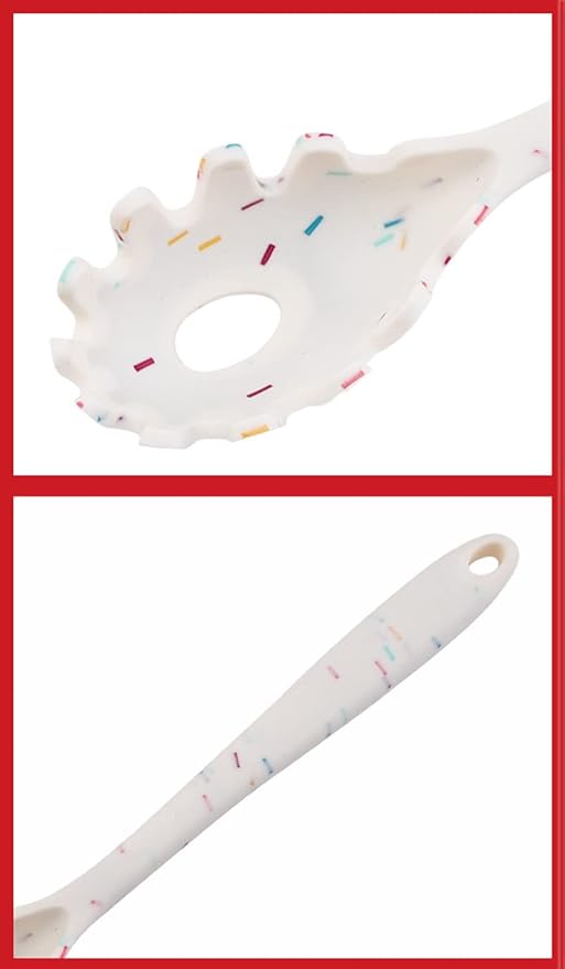 Silicone Pasta Fork (11.5"), High Heat Resistant to 480°F, Hygienic One Piece Design, Spaghetti Strainer & Server Spoon Pasta Forks (White)