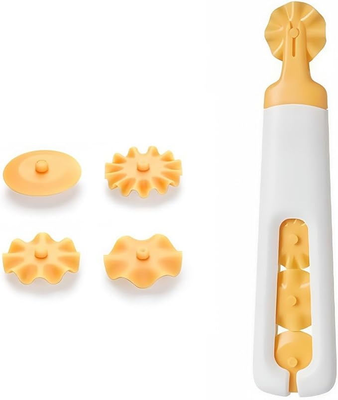 4-in-1 Pasta Cutter Wheel with Interchangeable Rollers | Ravioli, Cookie, Pizza Dough Cutter | Compact Plastic Design (6.1in)
