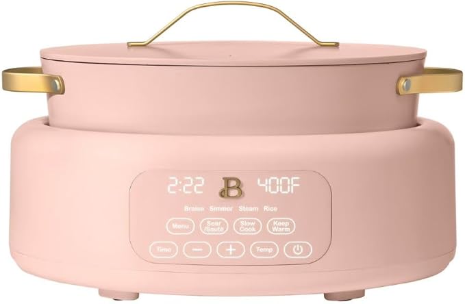 Beautiful 10-in-1 6-Qt Programmable Multi-Cooker with Oven-Safe Pot & 7 Presets – Slow Cook, Rice, Steam, Sauté (Rose)