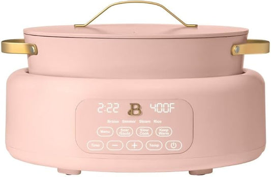Beautiful 10-in-1 6-Qt Programmable Multi-Cooker with Oven-Safe Pot & 7 Presets – Slow Cook, Rice, Steam, Sauté (Rose)