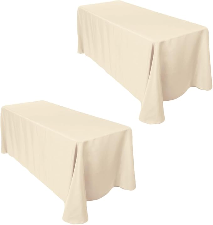 LTC LINENS 2-Pack Rectangular Tablecloths 90 in x 132 in with Rounded Corners - Beige Table Cloths for 6 ft Rectangle Tables Floor Length - Polyester Fabric Cloth Table Covers for Wedding, Party