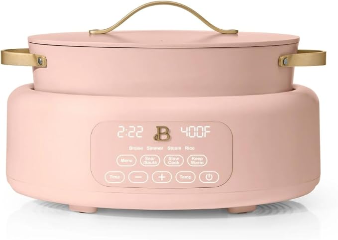 Beautiful 10-in-1 6Qt Electric Multi-Cooker with 7 Presets, Oven-Safe Pot & Lid, Sauté, Steam, Slow Cook, Slow Cooker, Simmer, Rice & More – Touch Display, Dishwasher Safe, Serves Up to 7 (Rose)