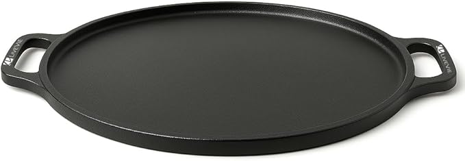 Cast Iron Griddle Pan (Tawa) 12-Inch with Dual Handles, Pre-Seasoned Flat Skillet for Flatbreads, Pancakes, Crepes, Eggs, Durable Cookware for Gas, Electric