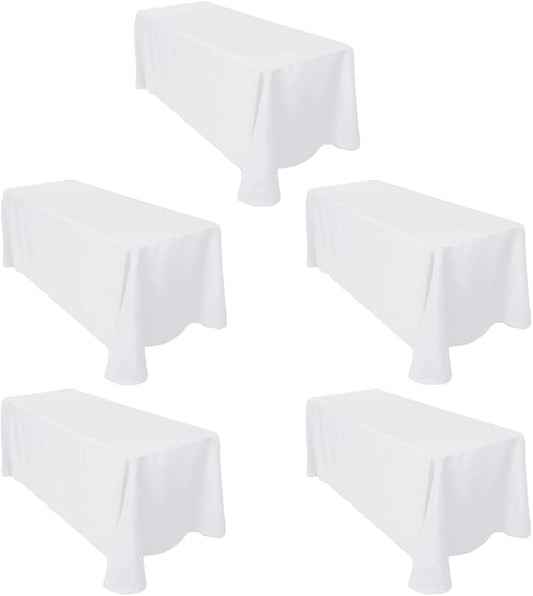 LTC LINENS 5-Pack White Rectangular Tablecloths 90 in x 132 in with Rounded Corners - Ideal for 6 ft Table with Floor-Length Drop - Polyester Fabric Cloth Table Covers for Wedding, Party