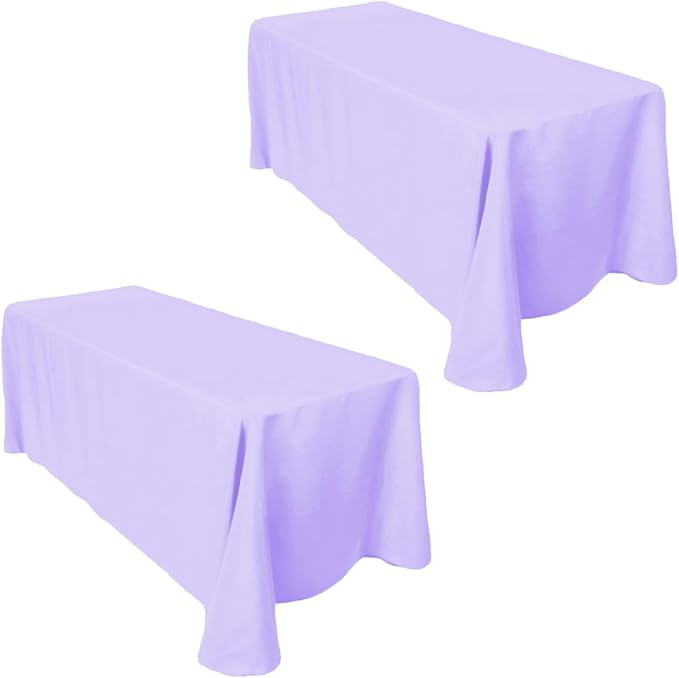 LTC LINENS 2-Pack Rectangular Tablecloths 90 In x 156 In with Rounded Corners - Lavender Table Covers for 8 ft Table with Floor-Length Drop -Wrinkle Resistant Polyester Fabric Cloth for Wedding, Party