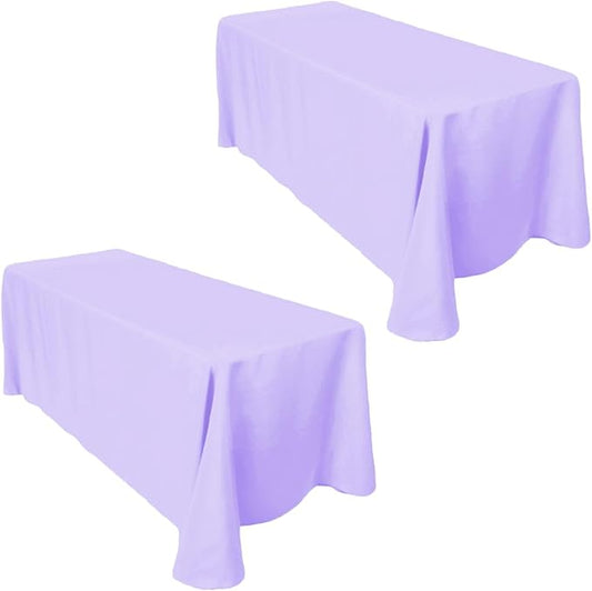 LTC LINENS 2-Pack Rectangular Tablecloths 90 In x 156 In with Rounded Corners - Lavender Table Covers for 8 ft Table with Floor-Length Drop -Wrinkle Resistant Polyester Fabric Cloth for Wedding, Party