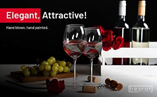 Bezrat Red Wine Glasses Set of 2, Hand Painted Wine Glass, Drinkware Essentials, 11" H, 28oz Wine Lover Large Glass, Glassware Gifts Ideas for Women Inspired by 'Duomo di Milano' Mothers Day (Gold)