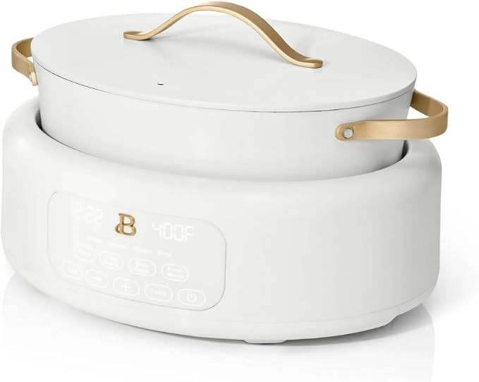 Beautiful 10-in-1 6Qt Electric Multi-Cooker with 7 Presets,Oven-Safe Pot & Lid,Sauté,Steam,Slow Cook, Slow Cooker, Simmer,Rice & More,Touch Display, Dishwasher Safe, Serves Up to 7 (White Icing)