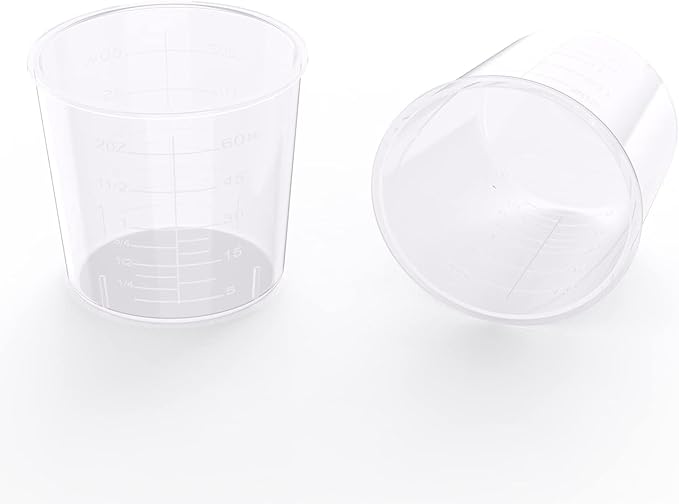100 Pieces 2 Ounce Plastic Graduated Cups 60 ml Transparent Scale Cups with 100 Pieces Wooden Stirring Sticks for Mixing Paint, Stain, Epoxy, Resin