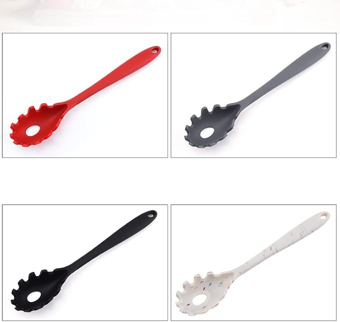 Silicone Pasta Fork (11.5"), High Heat Resistant to 480°F, Hygienic One Piece Design, Spaghetti Strainer & Server Spoon Pasta Forks (Gray)