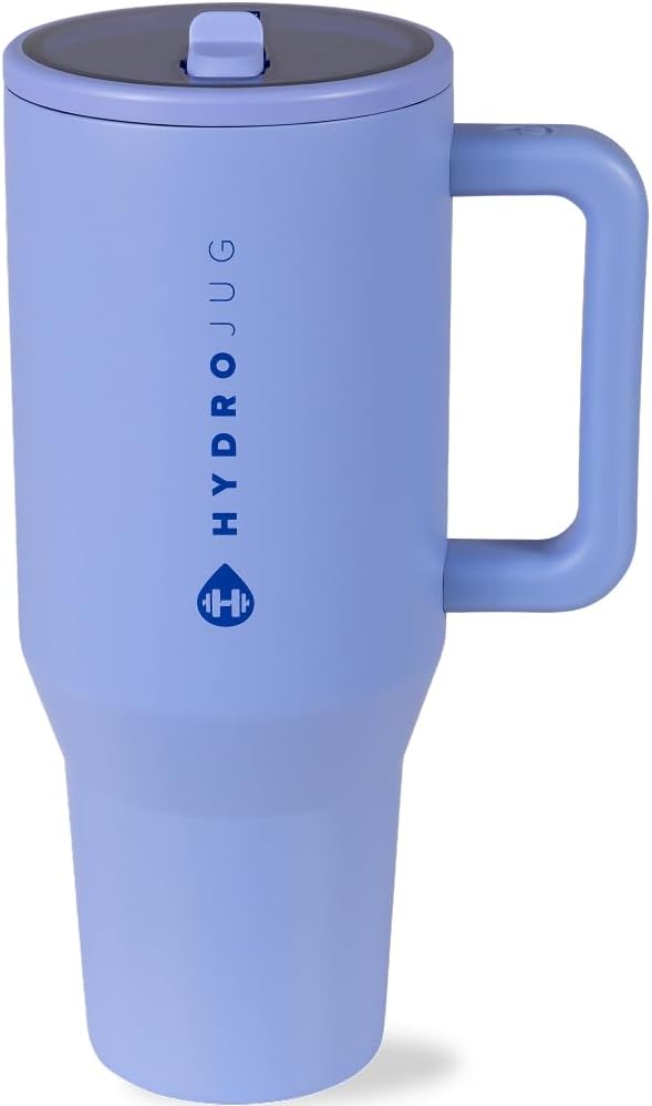 HydroJug Traveler - 32 oz Water Bottle with Handle & Flip Straw - Fits in Cup Holder, Leak Resistant Tumbler-Reusable Insulated Stainless Steel & Rubber Base - Gifts for Women & Men, Peri