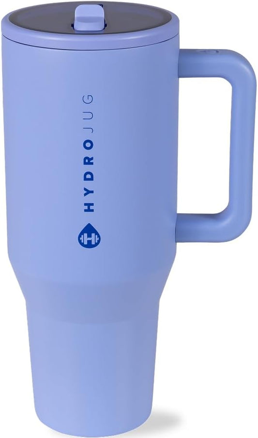 HydroJug Traveler - 32 oz Water Bottle with Handle & Flip Straw - Fits in Cup Holder, Leak Resistant Tumbler-Reusable Insulated Stainless Steel & Rubber Base - Gifts for Women & Men, Peri