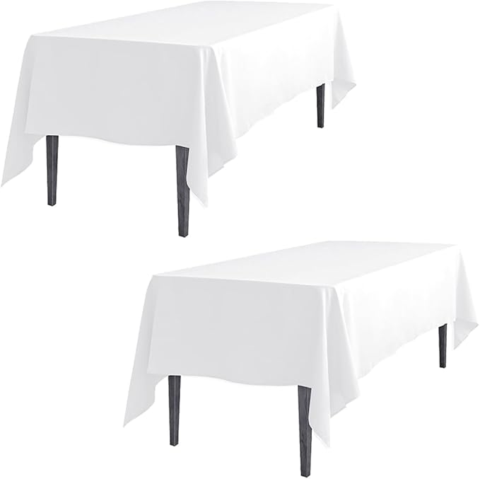 LTC LINENS 2 Pack White Rectangular Tablecloths 60 x 102 Inch for 6 Feet Rectangle Banquet Tables with Half-Drop - Stain and Wrinkle Resistant Polyester Fabric Cloth Table Covers for Party, Wedding